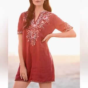 Johnny Was Alise Short Sleeve V Neck Tunic Dress Embroidered Floral